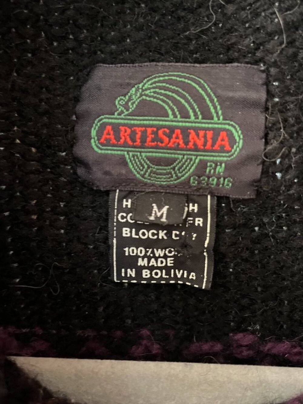 Vintage Black Wool Rollneck Bolivian Sweater Medium GUC - Picture 3 of 6